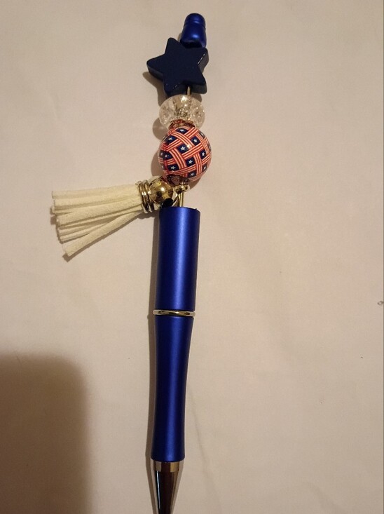 Other - Blue Metallic Retractable Pen with Tassel Charm